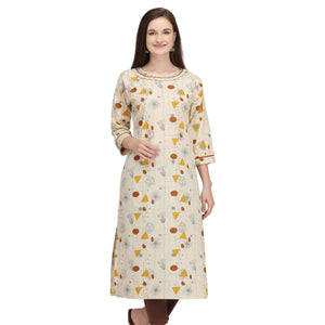Exclusive Beige - Brown Colored Casual Wear Printed Cotton Kurti