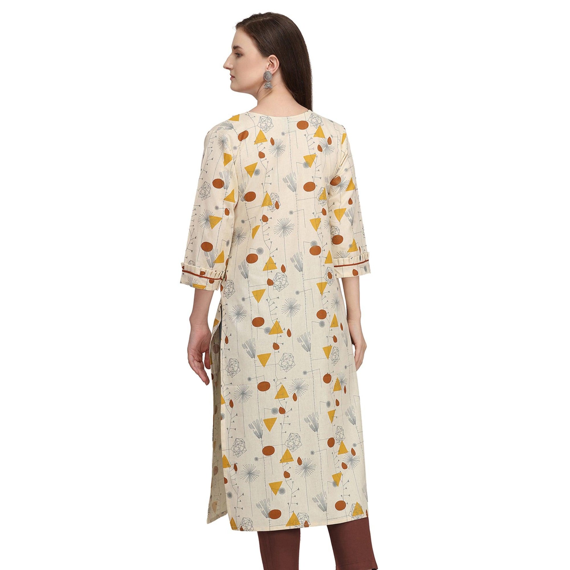 Exclusive Beige - Brown Colored Casual Wear Printed Cotton Kurti