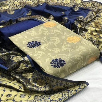 Exclusive Beige Colored Casual Wear Woven Banarasi Silk Dress Material