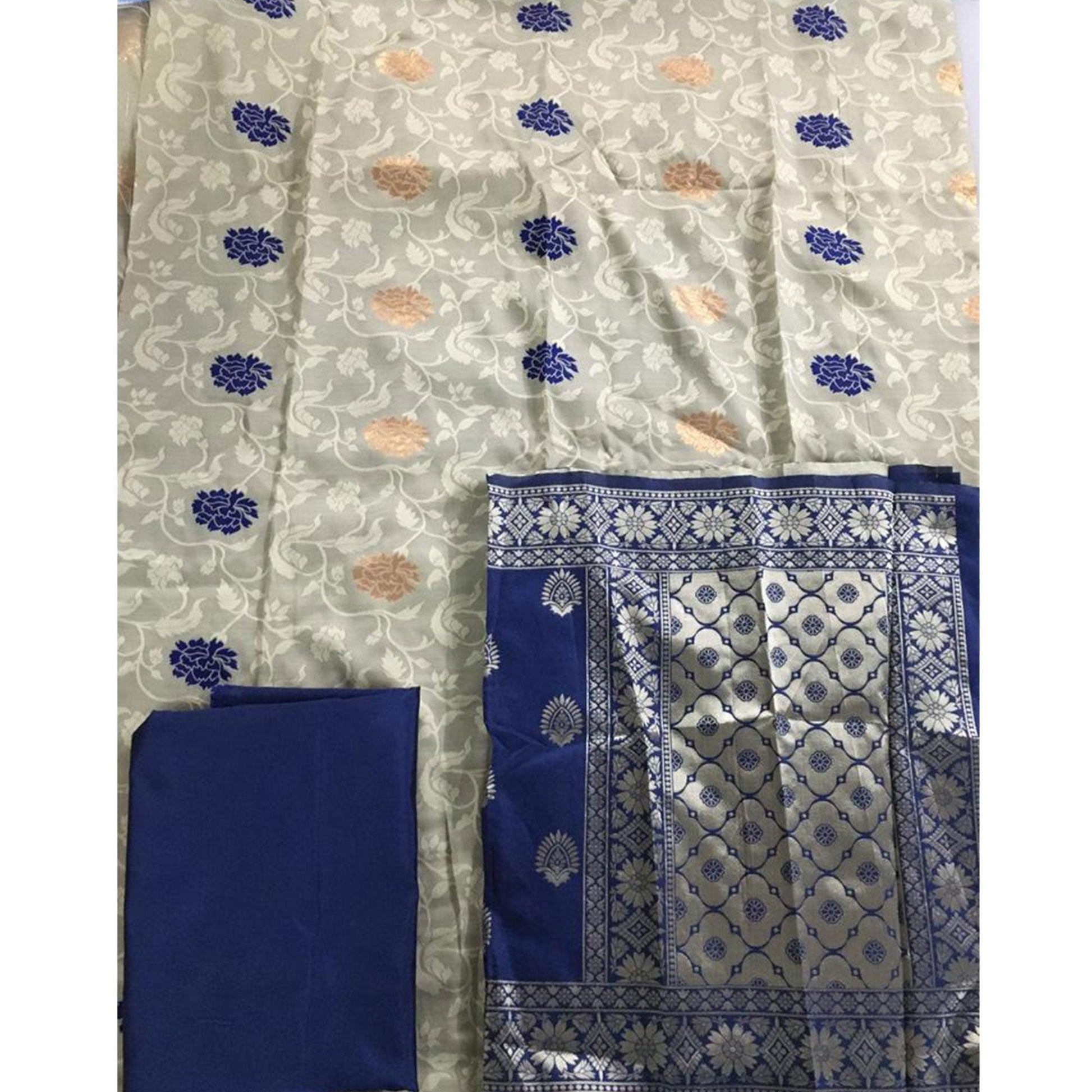 Exclusive Beige Colored Casual Wear Woven Banarasi Silk Dress Material
