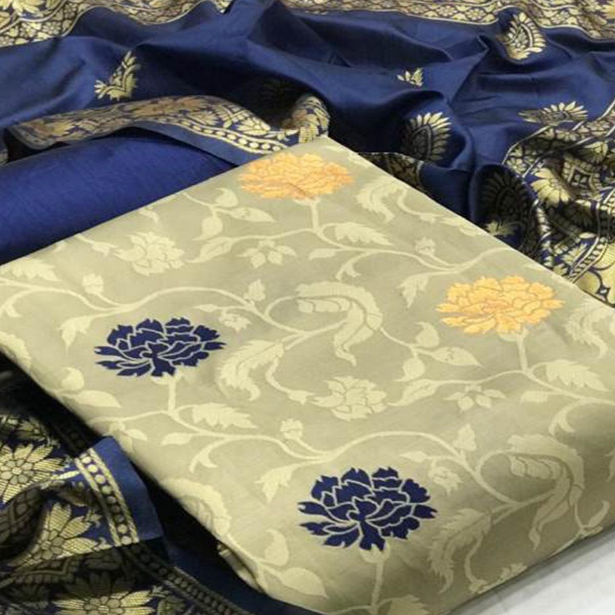 Exclusive Beige Colored Casual Wear Woven Banarasi Silk Dress Material