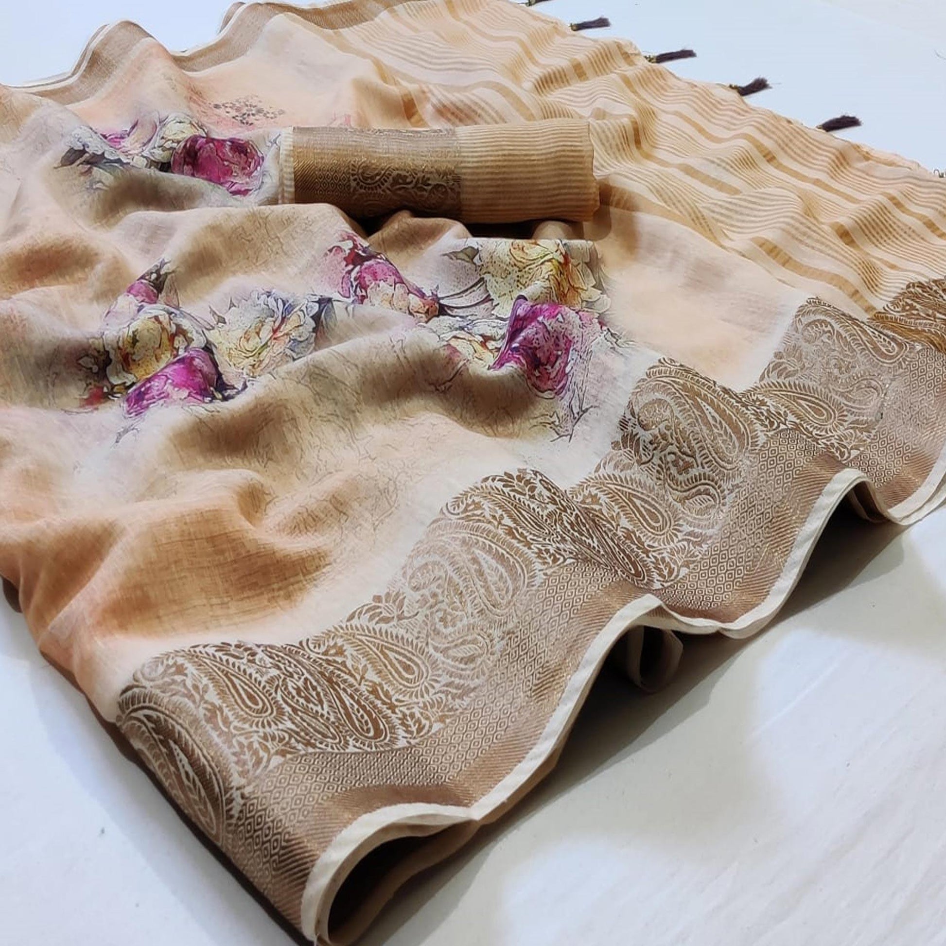 Exclusive Beige Colored Festive Wear Woven Banarasi Silk Saree