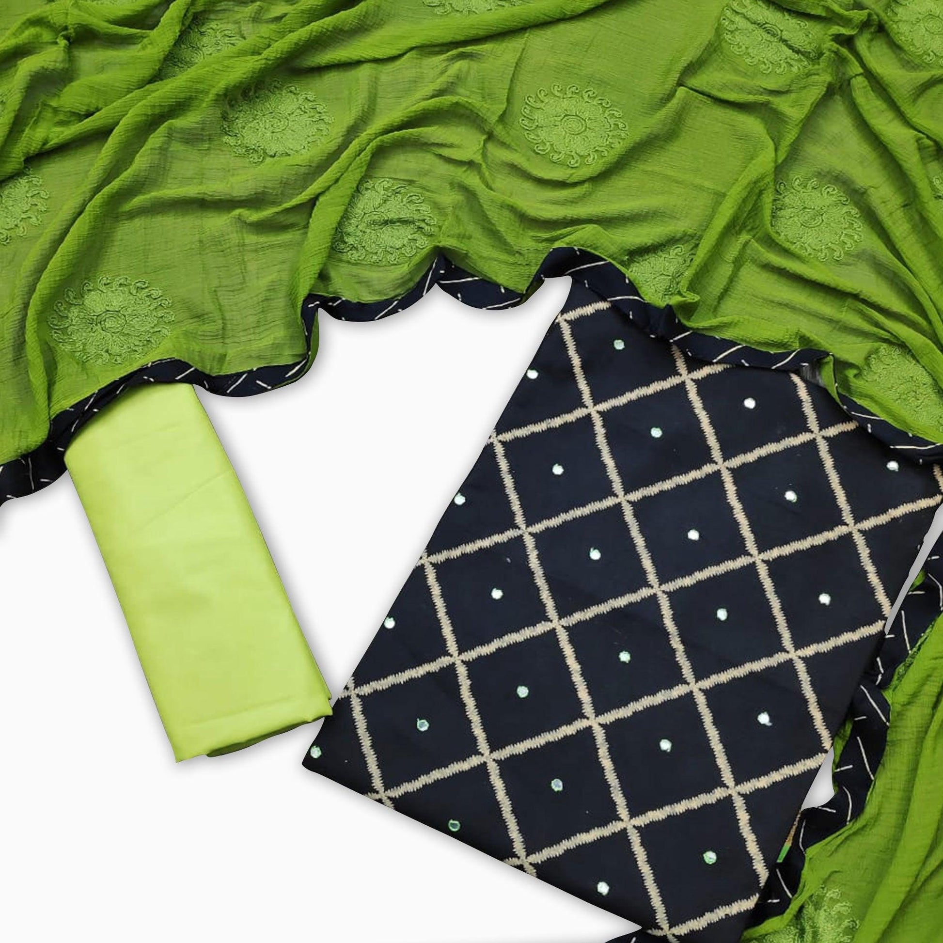 Exclusive Black-Green Colored Casual Wear Printed Cotton Dress Material