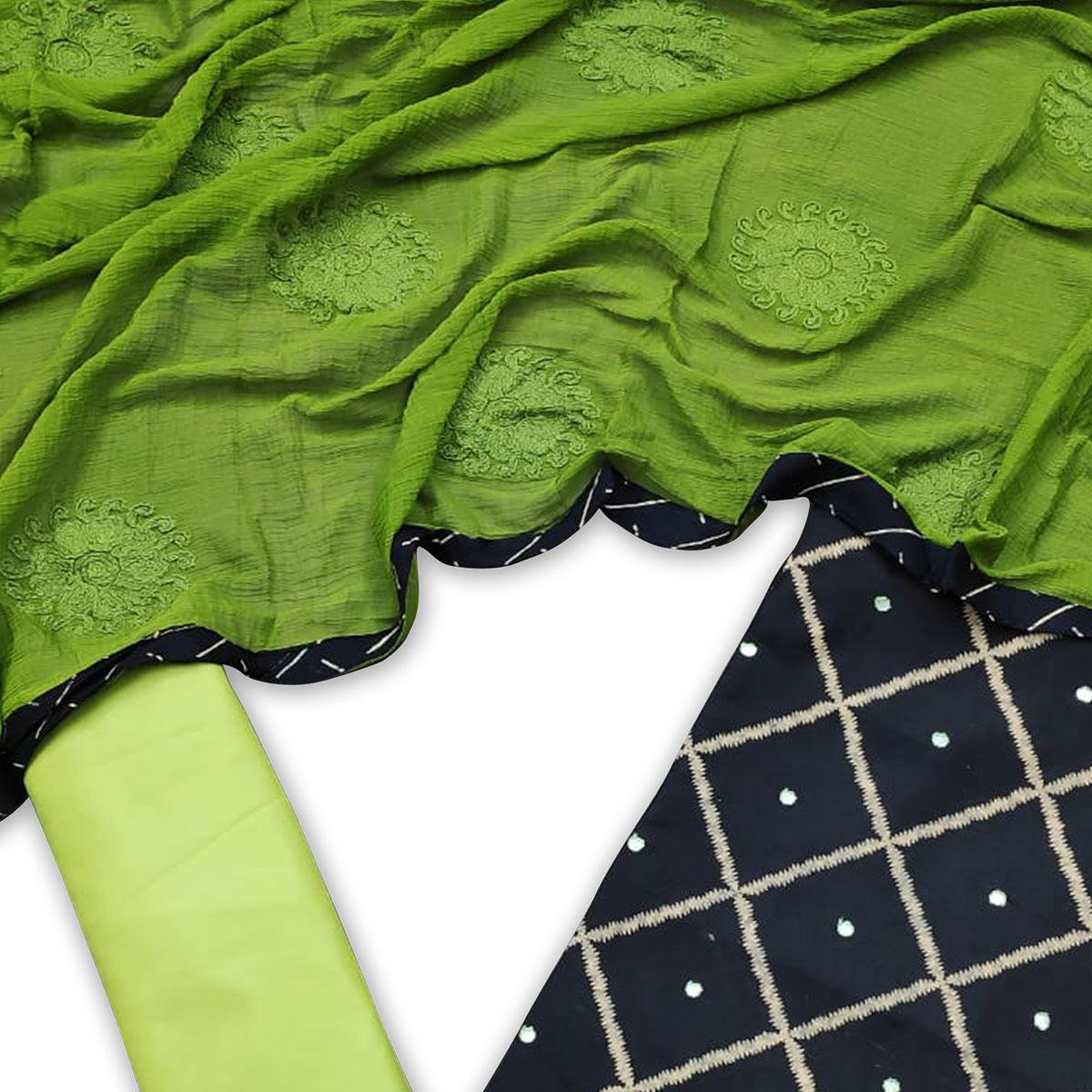 Exclusive Black-Green Colored Casual Wear Printed Cotton Dress Material