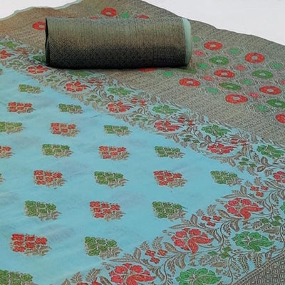 Exclusive Blue Colored Festive Wear Woven Cotton Saree