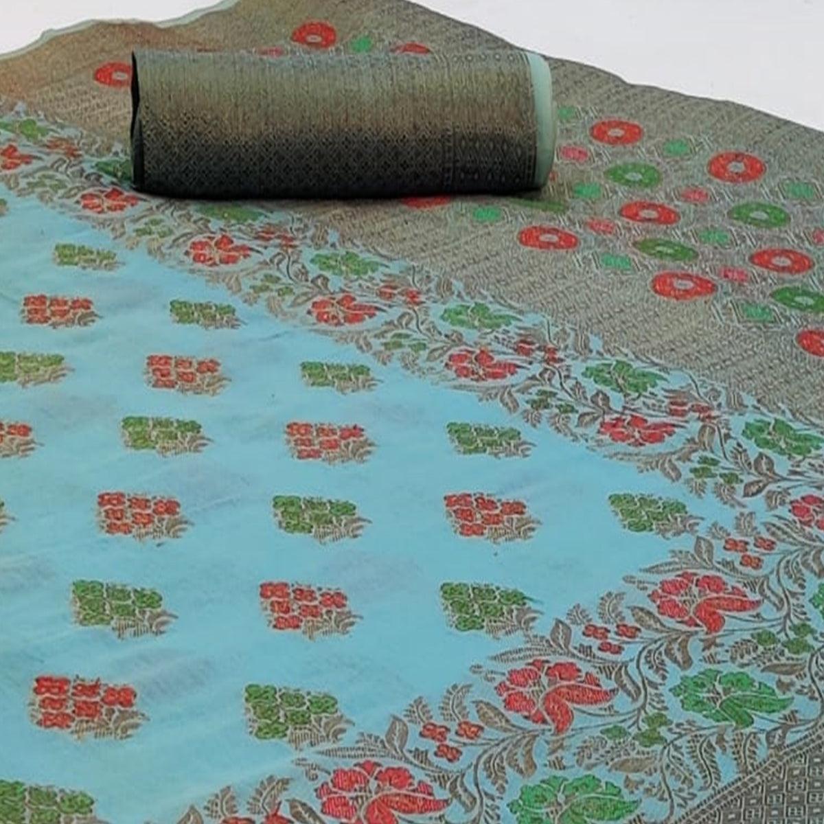 Exclusive Blue Colored Festive Wear Woven Cotton Saree