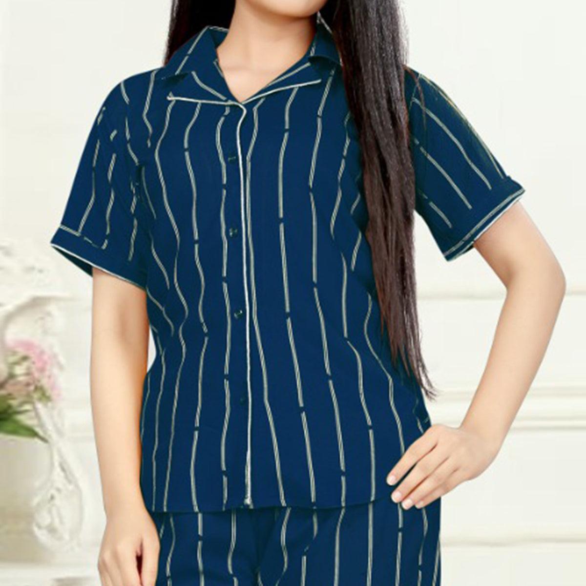Exclusive Blue Colored Printed Cotton Rayon Night Suit