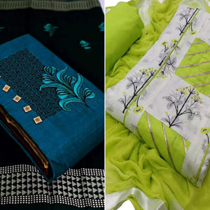 Exclusive Embroidered Cotton Dress Material - Pack of 2