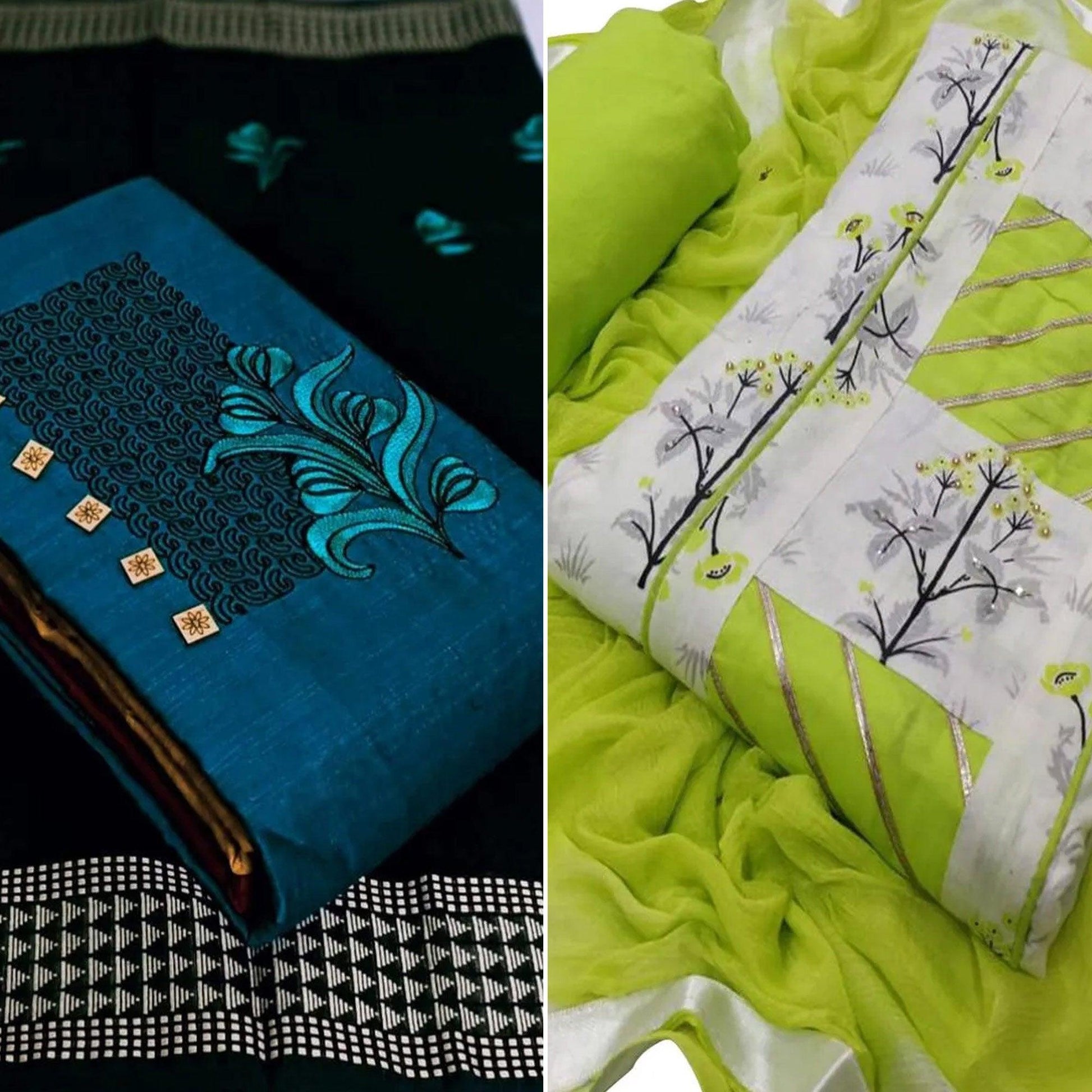 Exclusive Embroidered Cotton Dress Material - Pack of 2