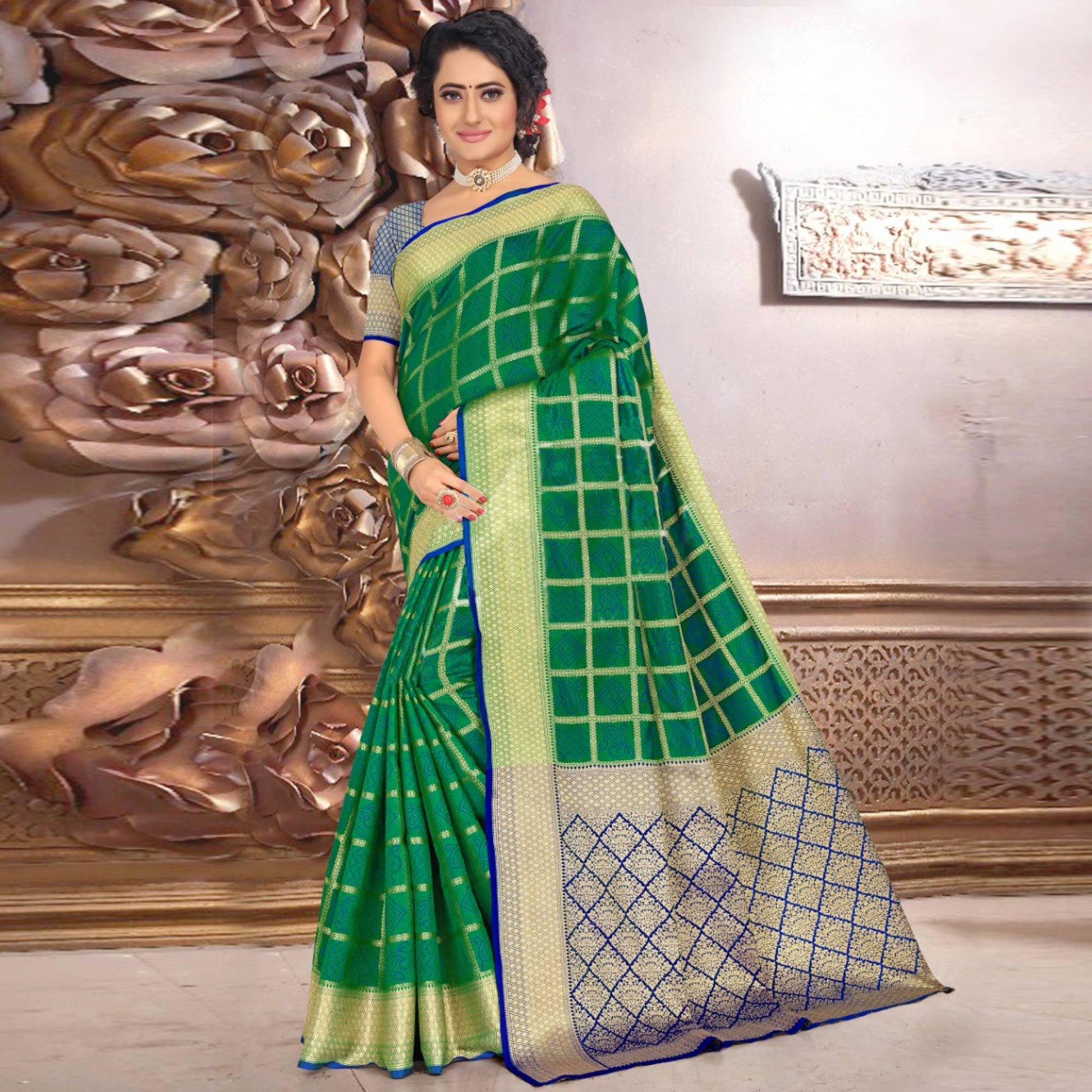 Exclusive Green Colored Festive Wear Woven Banarasi Silk Saree