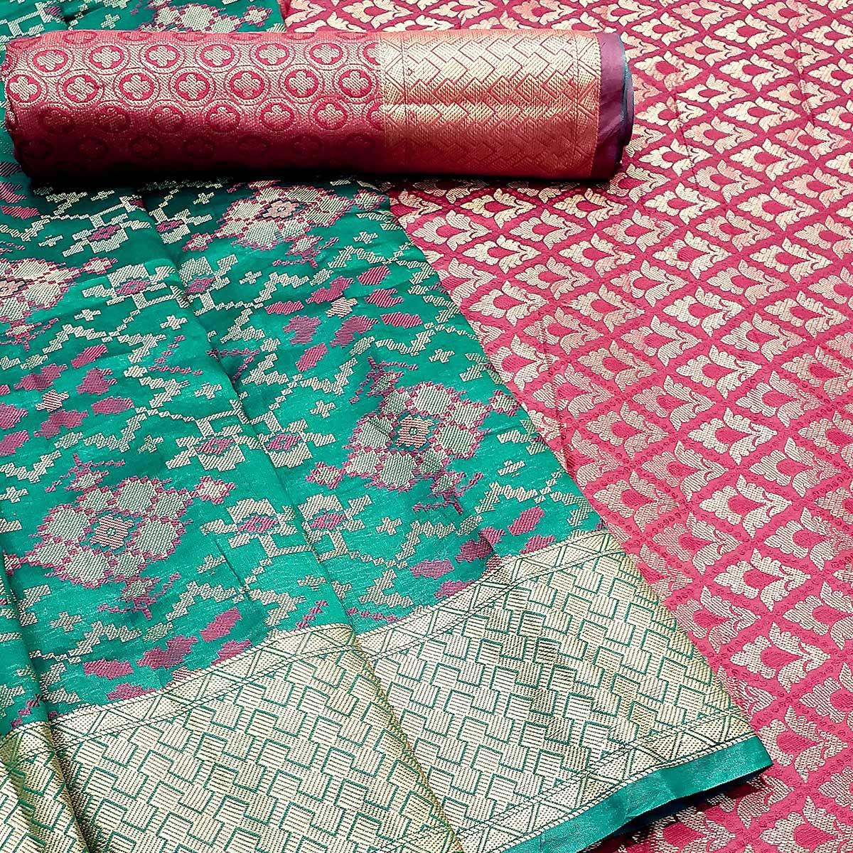 Exclusive Green Colored Festive Wear Woven Banarasi Silk Saree