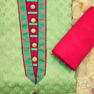 Exclusive Green Colored Festive Wear Woven Heavy Banarasi Silk Dress Material