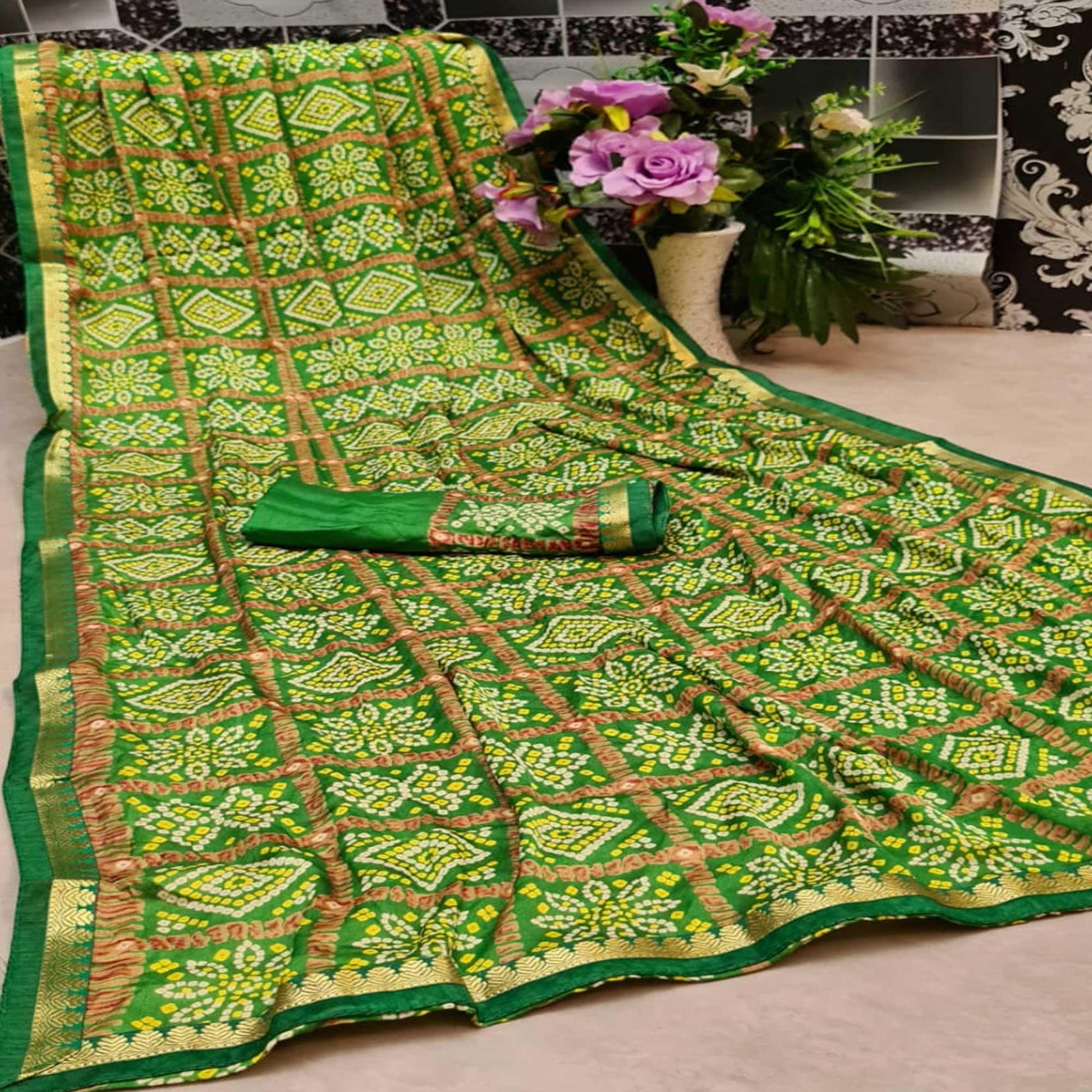 Exclusive Green Colored Festive Wear Woven Moss Georgette Saree