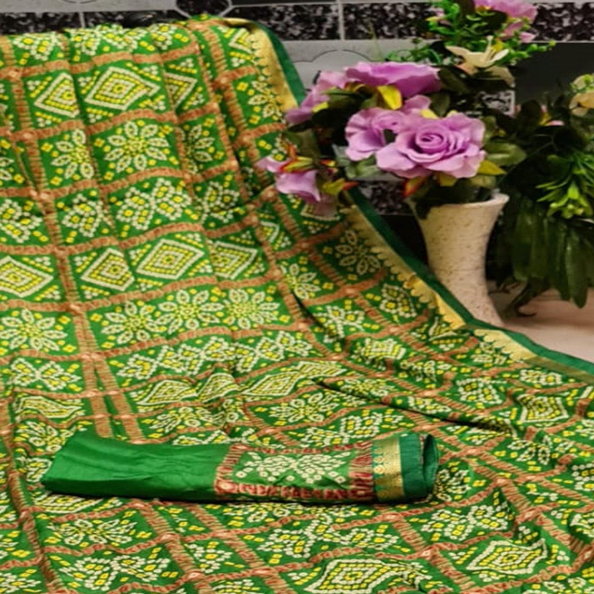 Exclusive Green Colored Festive Wear Woven Moss Georgette Saree