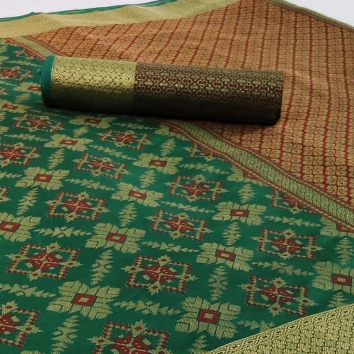 Exclusive Green Colored Festive Wear Woven Silk Saree