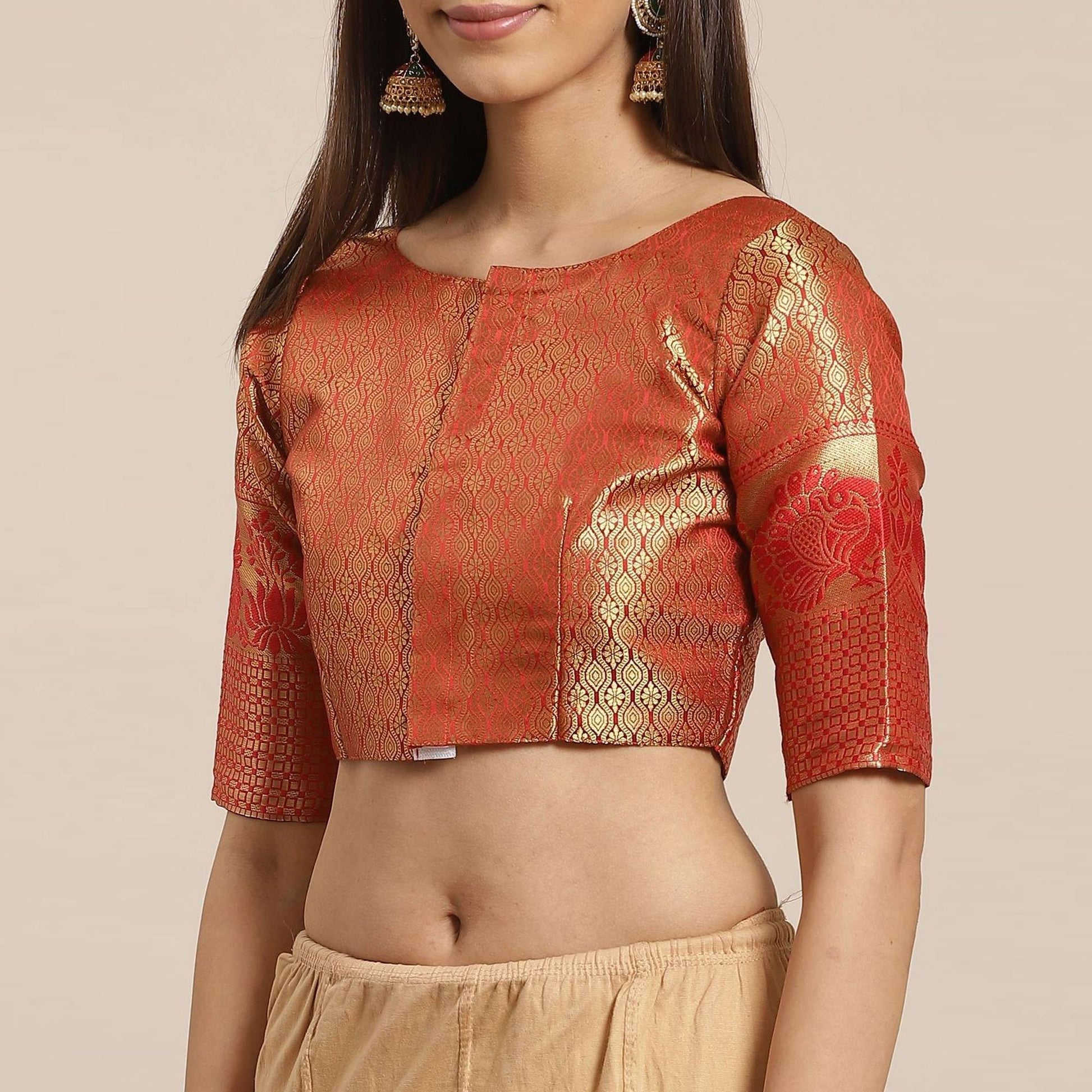 Exclusive Green - Red Colored Festive Wear Woven Silk Blend Saree