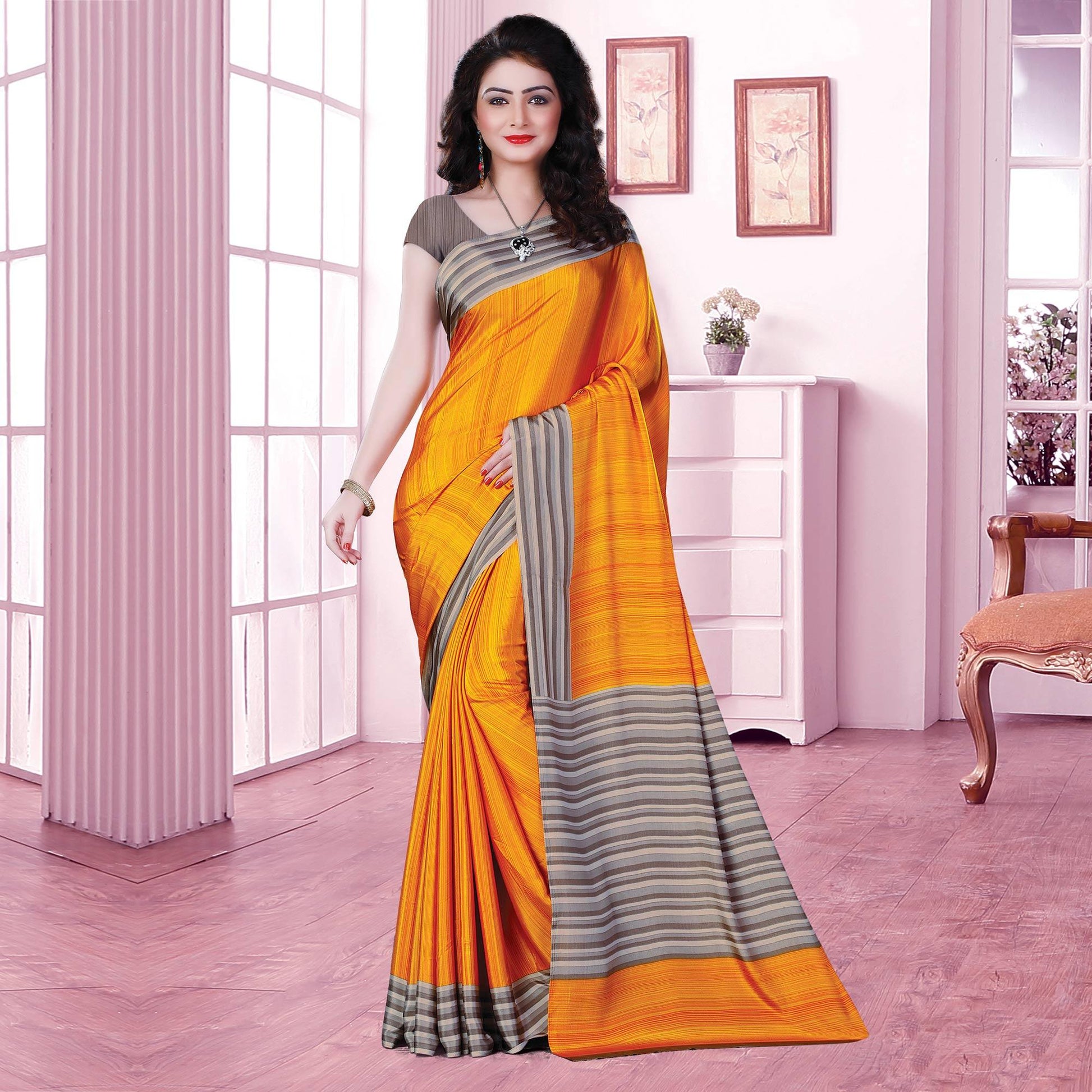 Exclusive Mustard Coloured Casual Wear Printed Crepe Saree