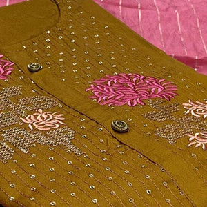Exclusive Mustard Yellow Colored Casual Embroidered Cotton Dress Material