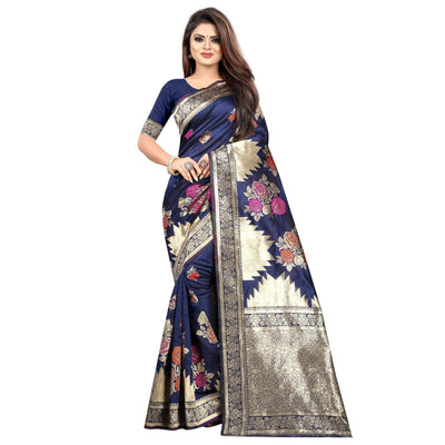 Exclusive Navy Blue Colored Festive Wear Woven Art Silk With Jacquard Border Saree