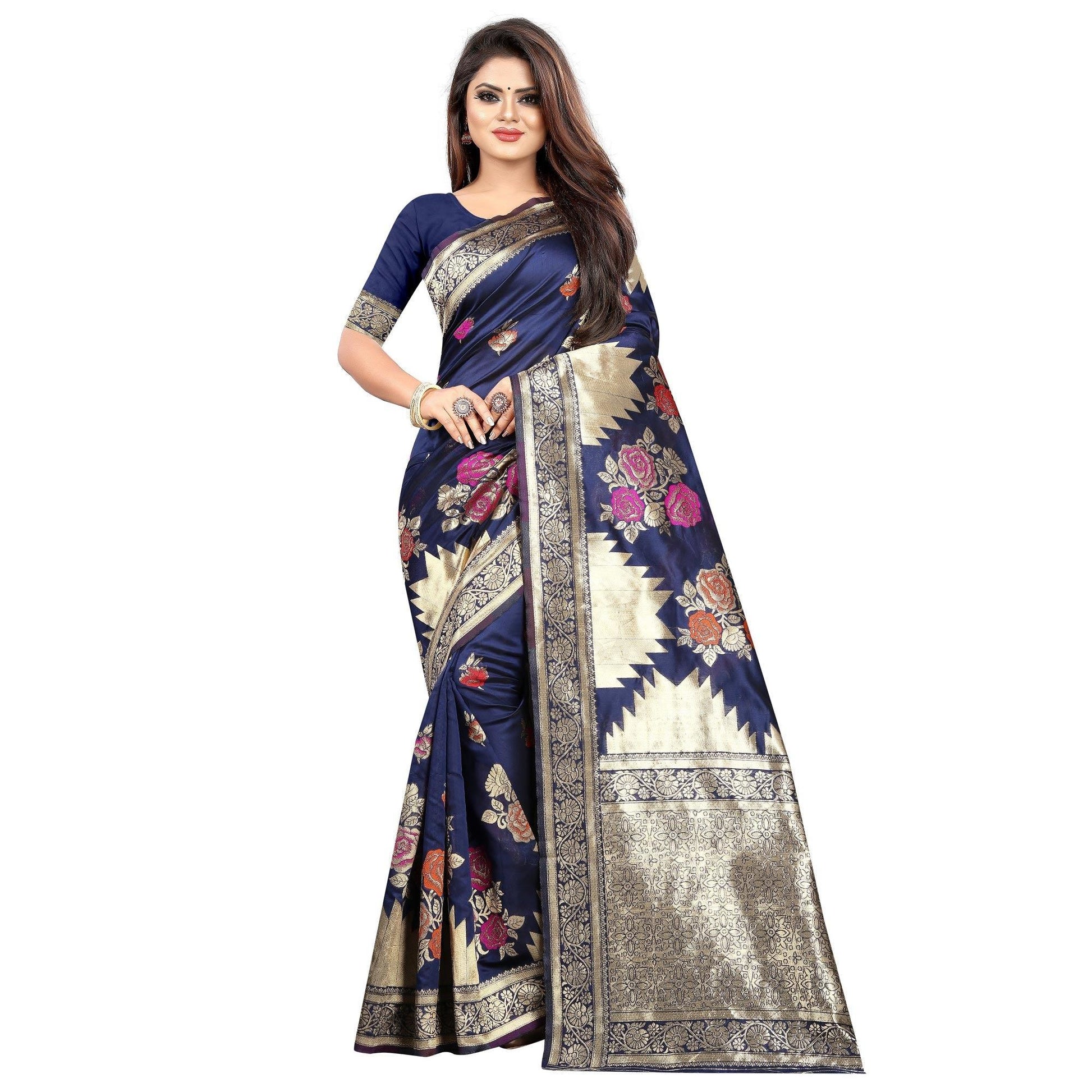 Exclusive Navy Blue Colored Festive Wear Woven Art Silk With Jacquard Border Saree