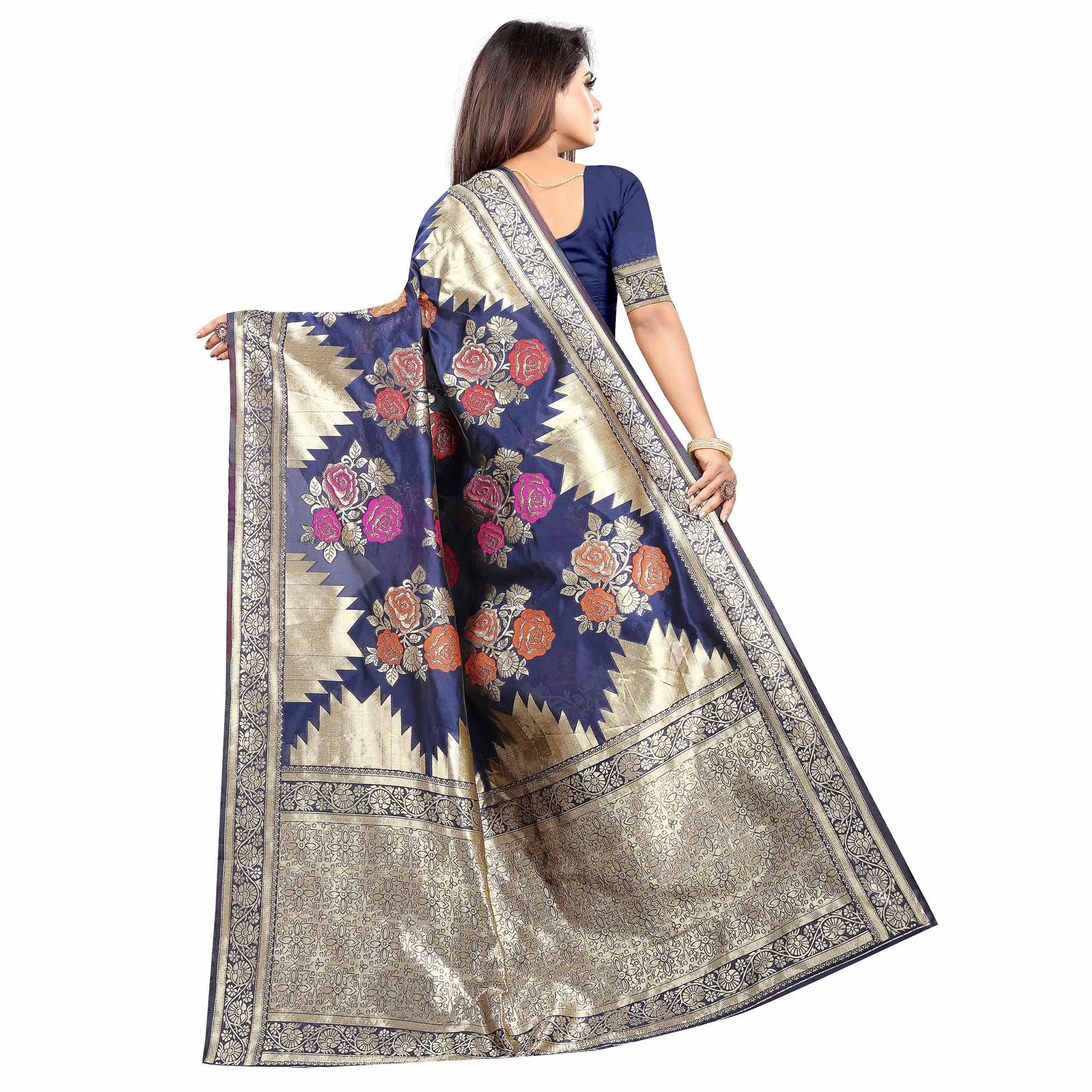 Exclusive Navy Blue Colored Festive Wear Woven Art Silk With Jacquard Border Saree
