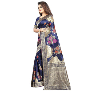 Exclusive Navy Blue Colored Festive Wear Woven Art Silk With Jacquard Border Saree