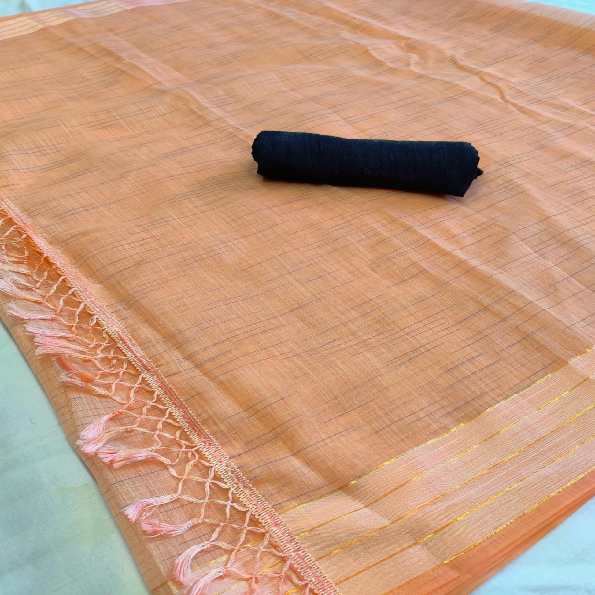 Exclusive Orange Colored Casual Wear Solid Cotton Saree