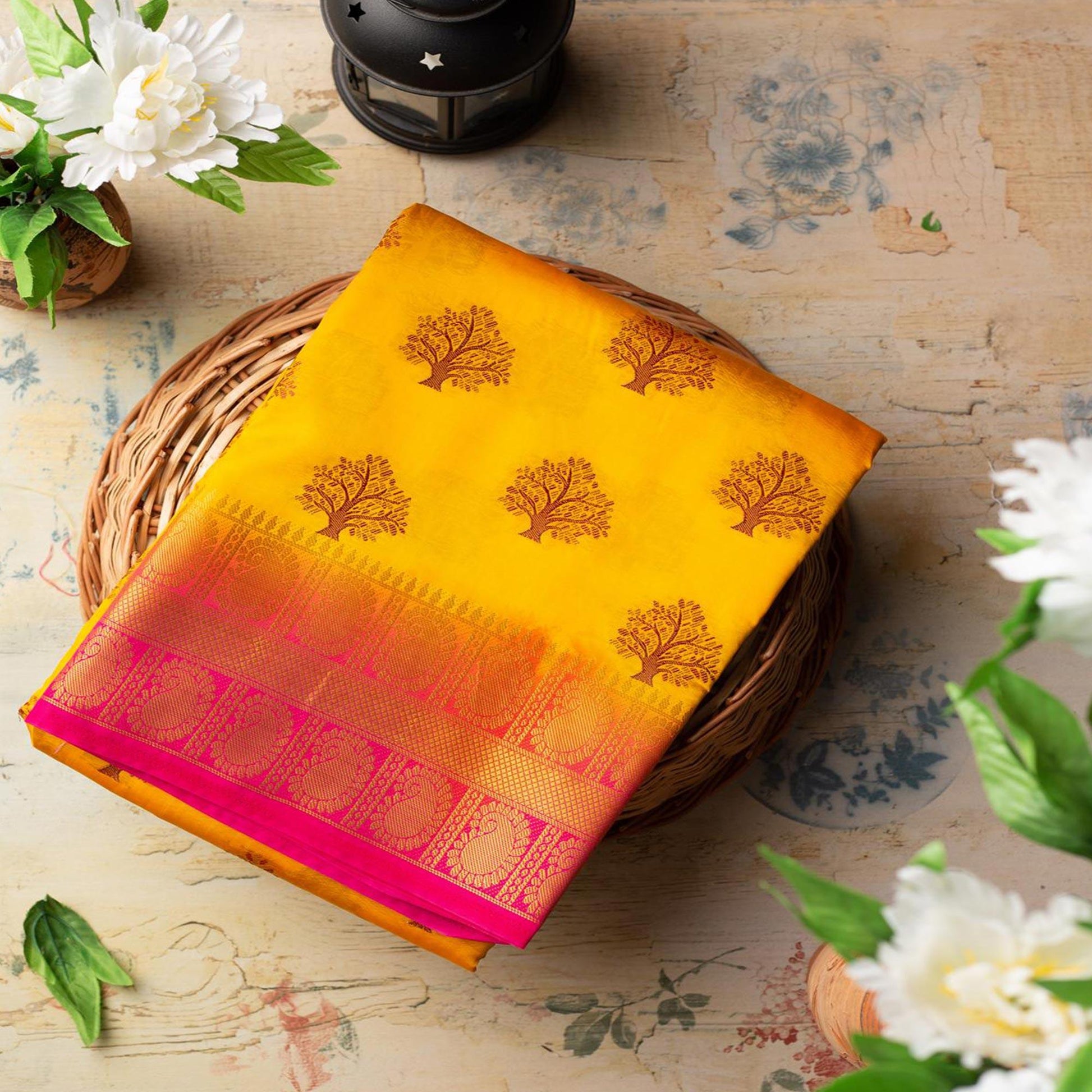Exclusive Orange Colored Festive Wear Woven Art Silk Saree
