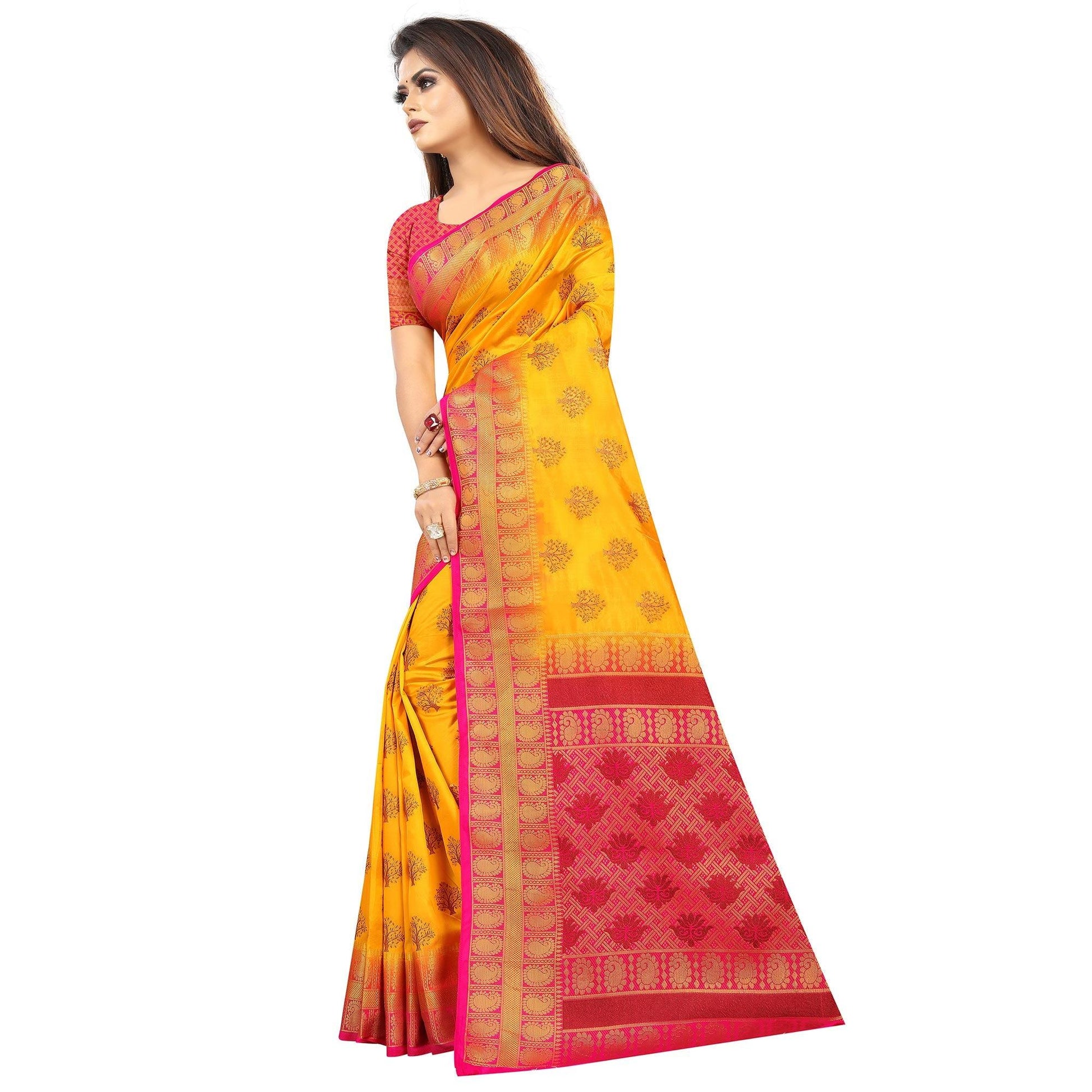 Exclusive Orange Colored Festive Wear Woven Art Silk Saree