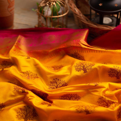 Exclusive Orange Colored Festive Wear Woven Art Silk Saree