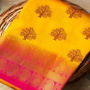 Exclusive Orange Colored Festive Wear Woven Art Silk Saree