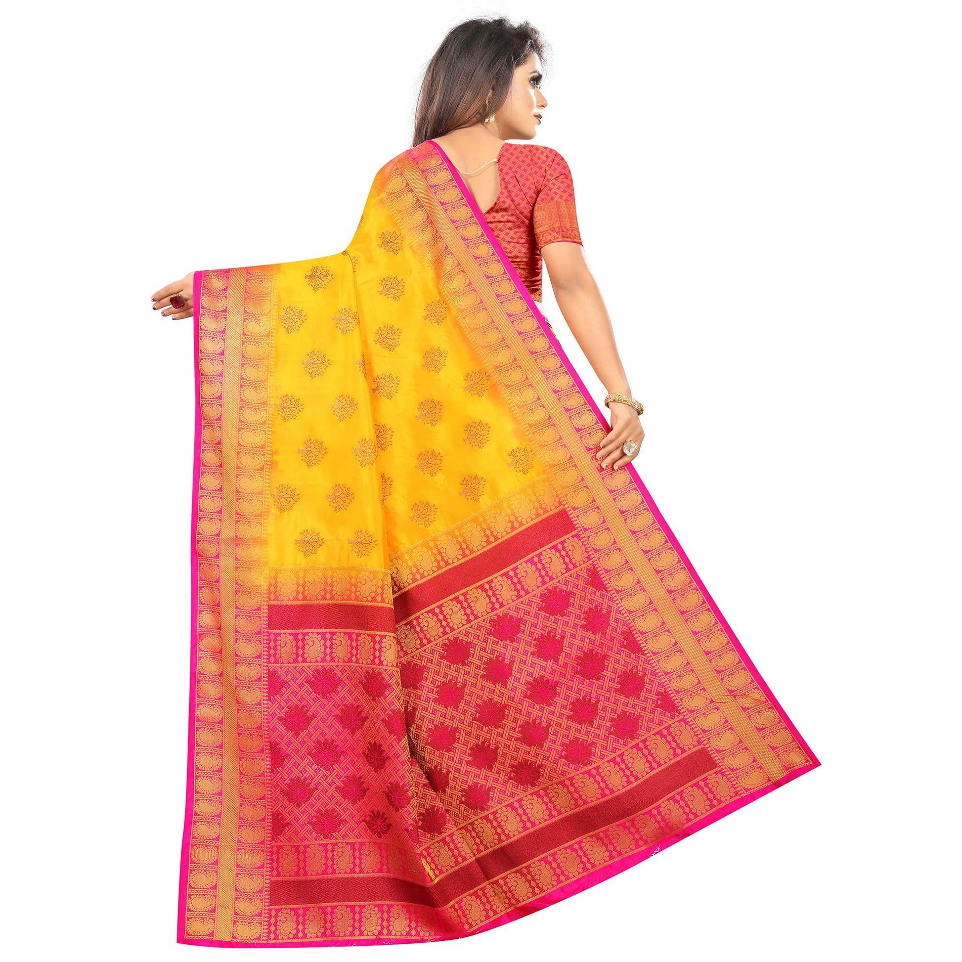 Exclusive Orange Colored Festive Wear Woven Art Silk Saree