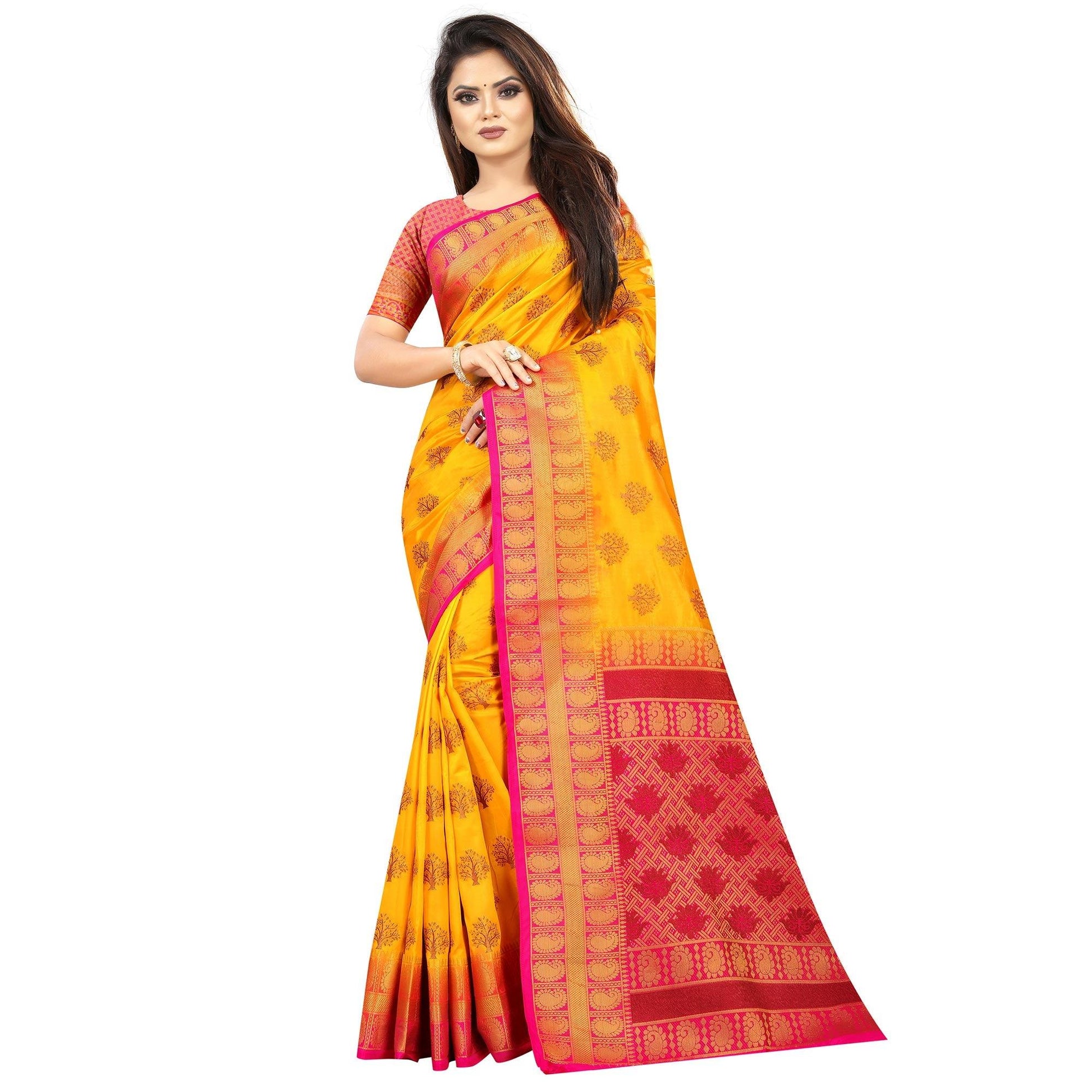 Exclusive Orange Colored Festive Wear Woven Art Silk Saree