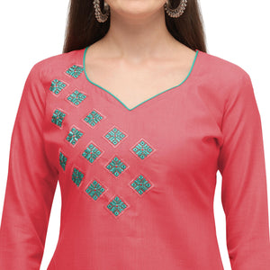 Exclusive Peach Coloured Embroidered Casual Wear Cotton Dress Material