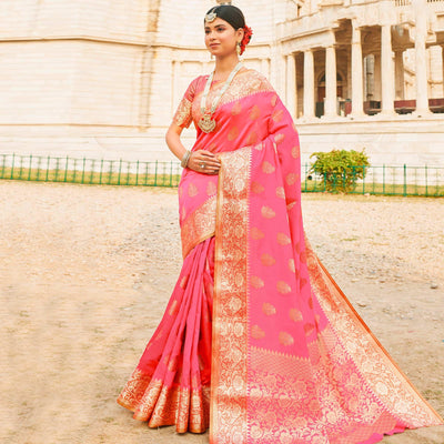 Exclusive Pink Colored Festive Wear Woven Silk Sareee