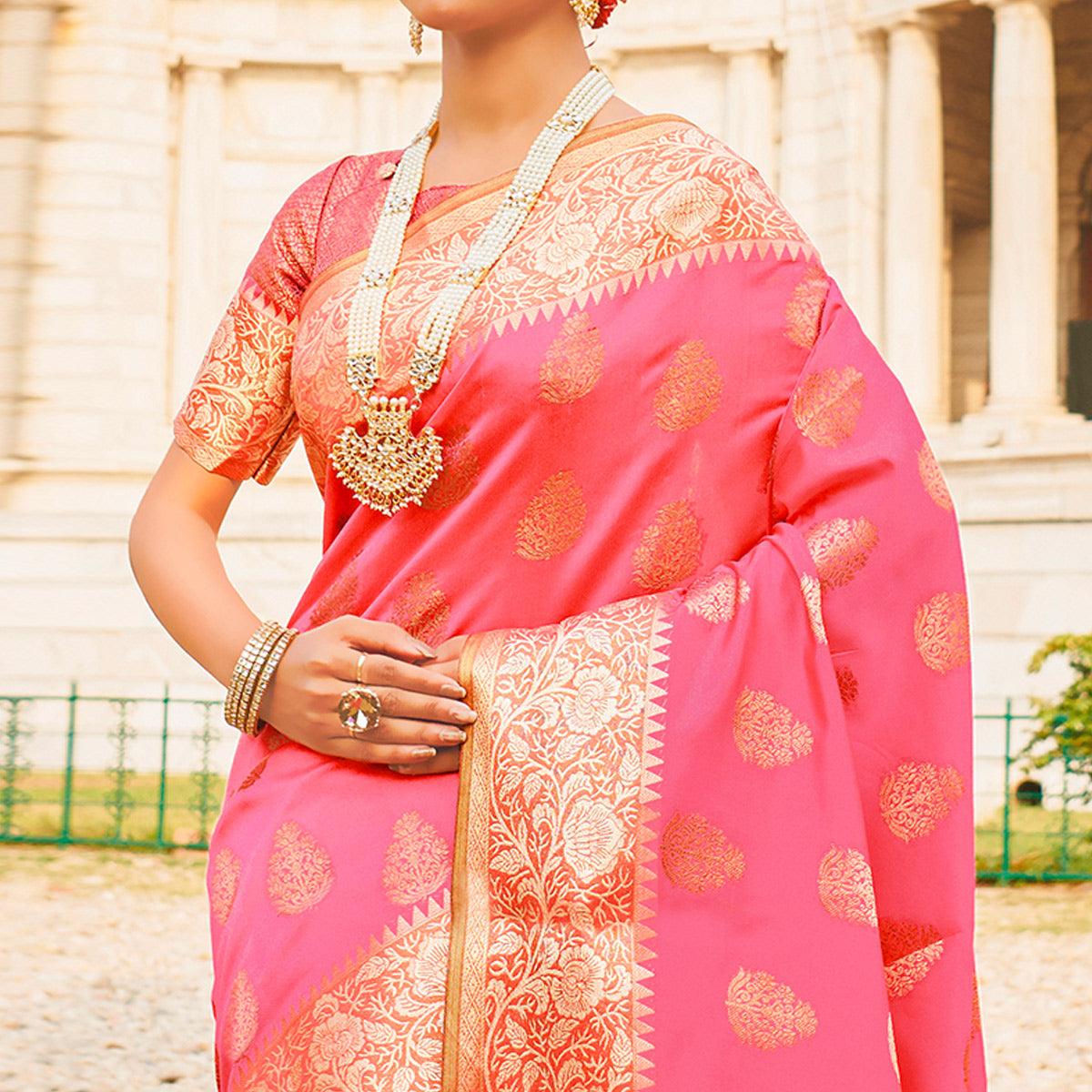 Exclusive Pink Colored Festive Wear Woven Silk Sareee