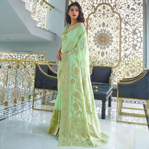 Exclusive Pista Green Coloured Partywear Pure Modal Woven Silk Saree