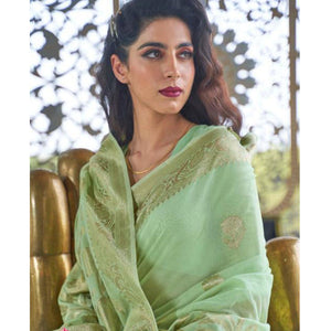 Exclusive Pista Green Coloured Partywear Pure Modal Woven Silk Saree