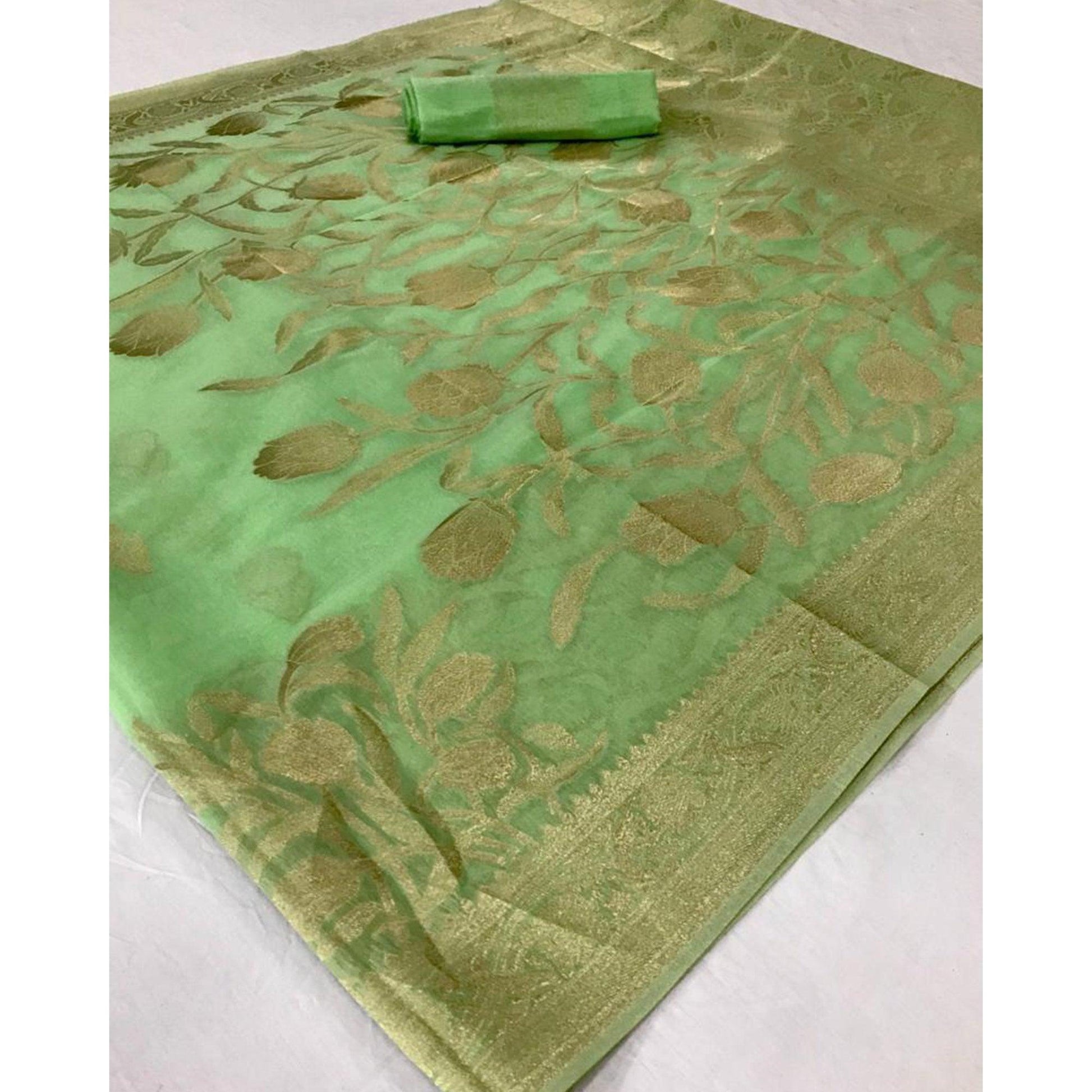 Exclusive Pista Green Coloured Partywear Pure Modal Woven Silk Saree