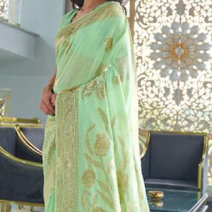 Exclusive Pista Green Coloured Partywear Pure Modal Woven Silk Saree