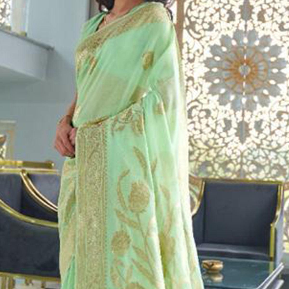 Exclusive Pista Green Coloured Partywear Pure Modal Woven Silk Saree