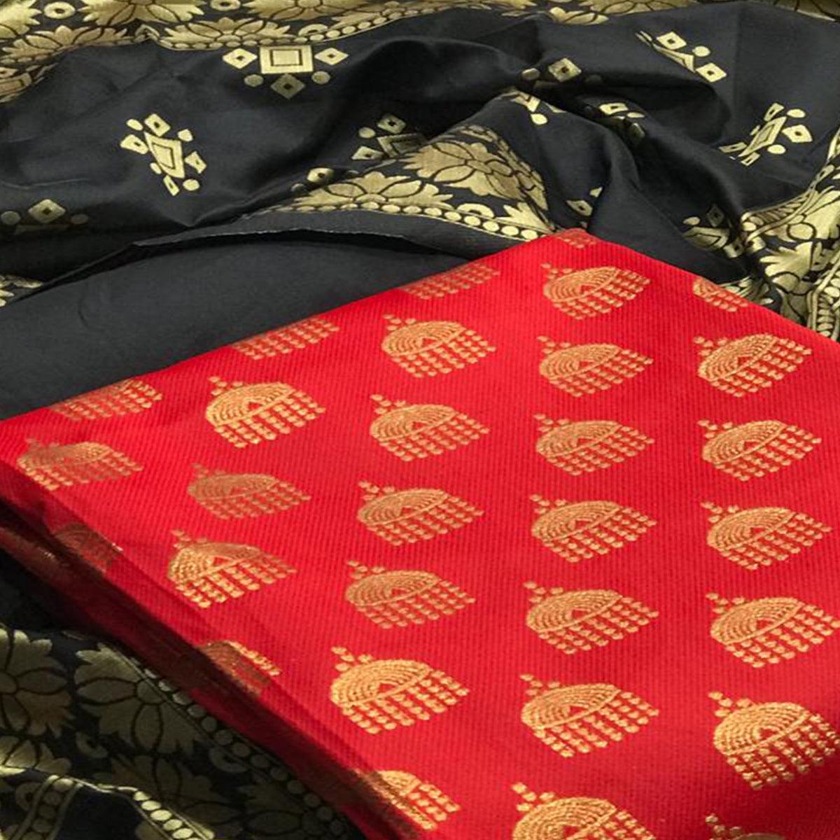 Exclusive Red Colored Casual Wear Banarasi Silk Dress Material