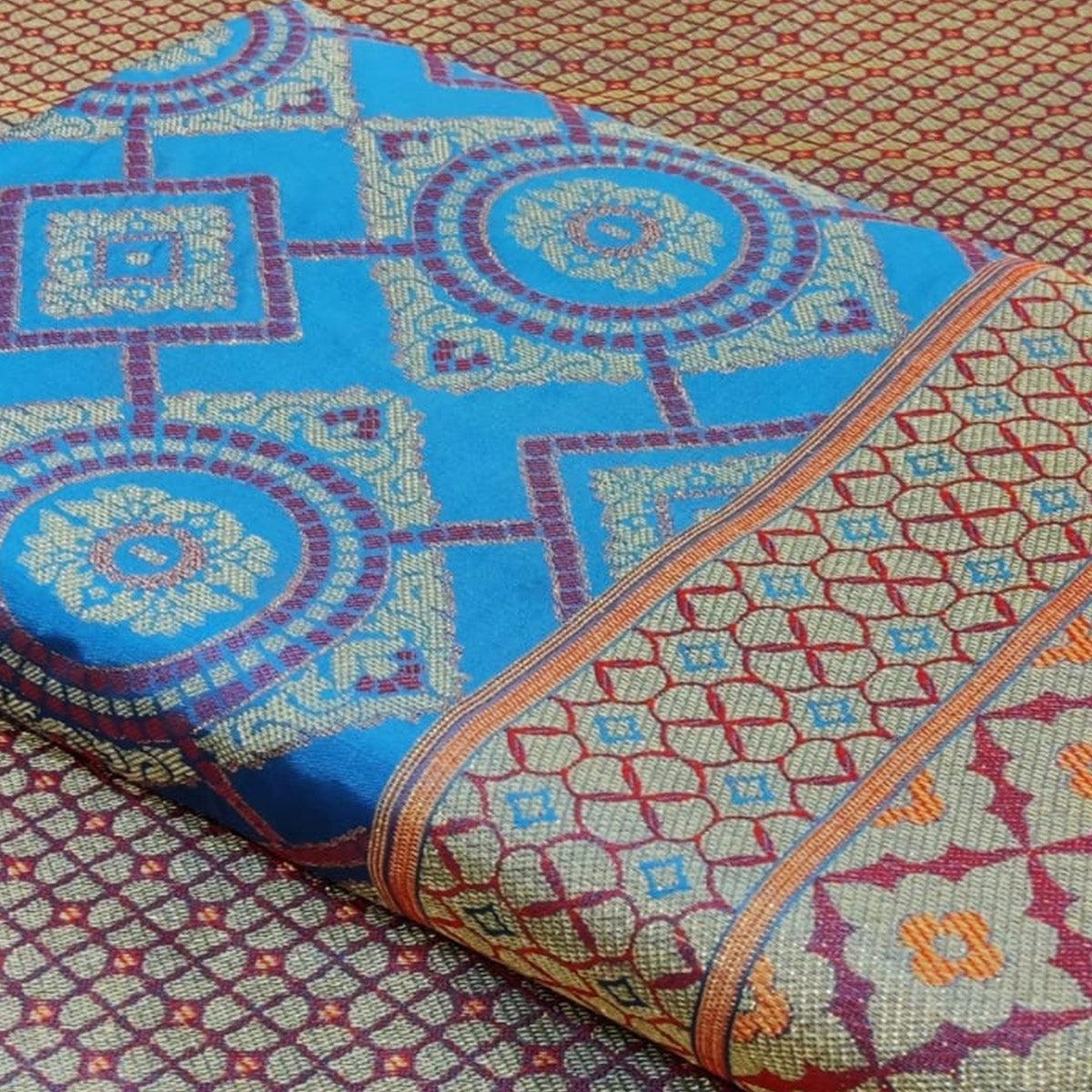 Exclusive Sky Blue Colored Festive Wear Woven Patola Silk Saree