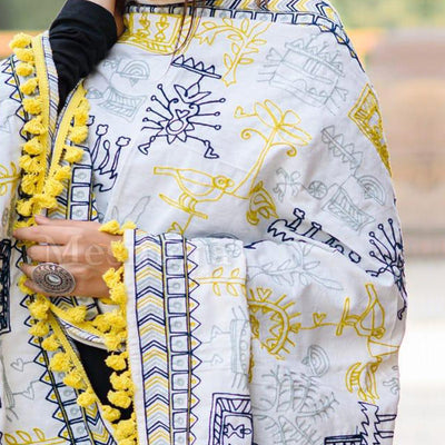 Exclusive White Colored Embroidered Cotton Dupatta