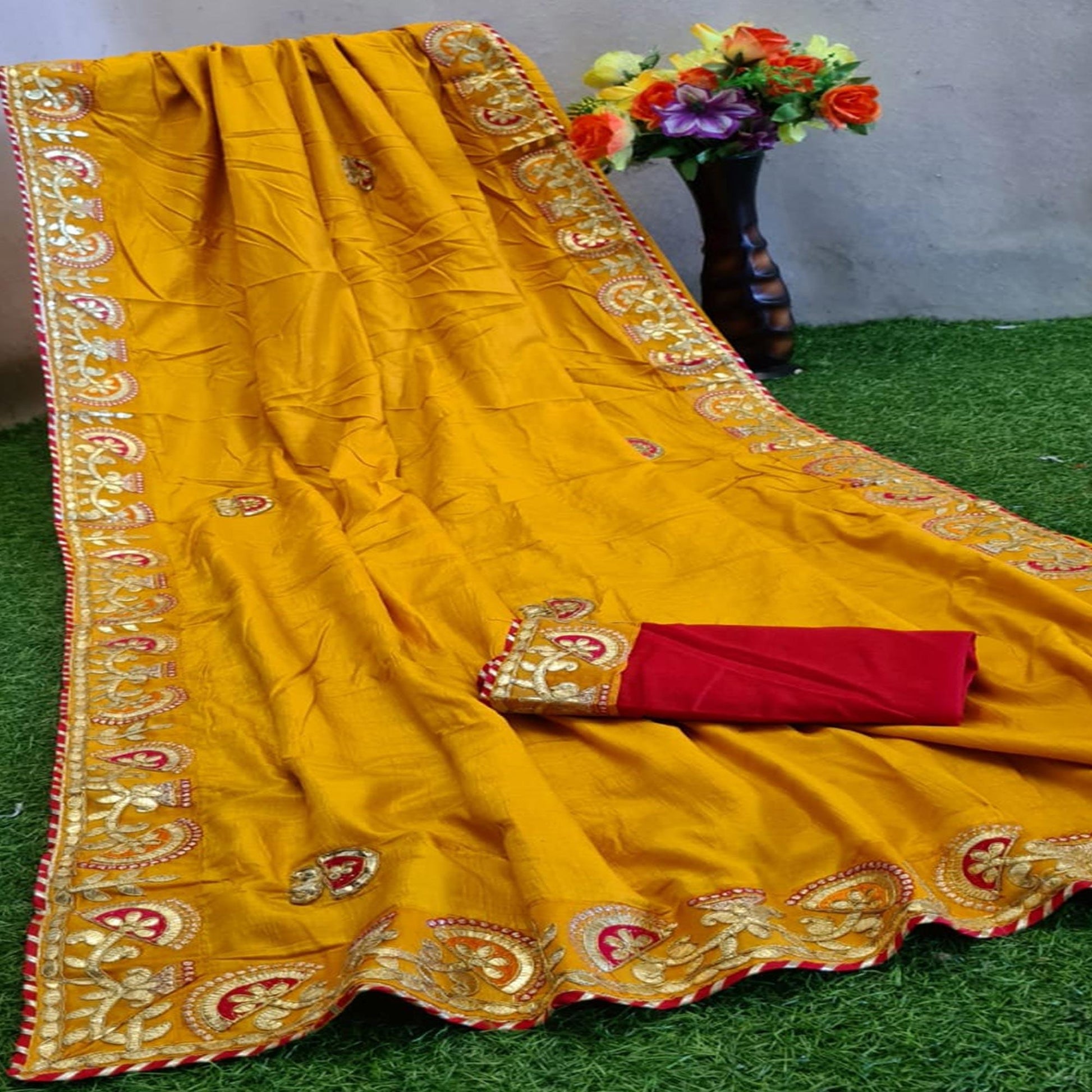 Exclusive Yellow Colored Festive Wear Butta Work Dola Silk Saree