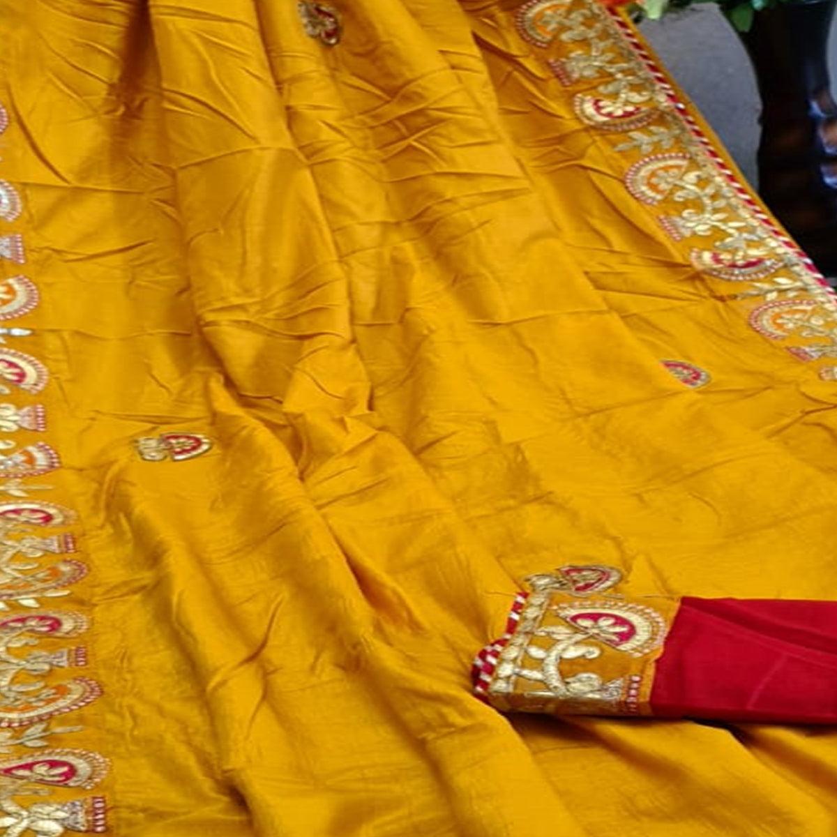 Exclusive Yellow Colored Festive Wear Butta Work Dola Silk Saree