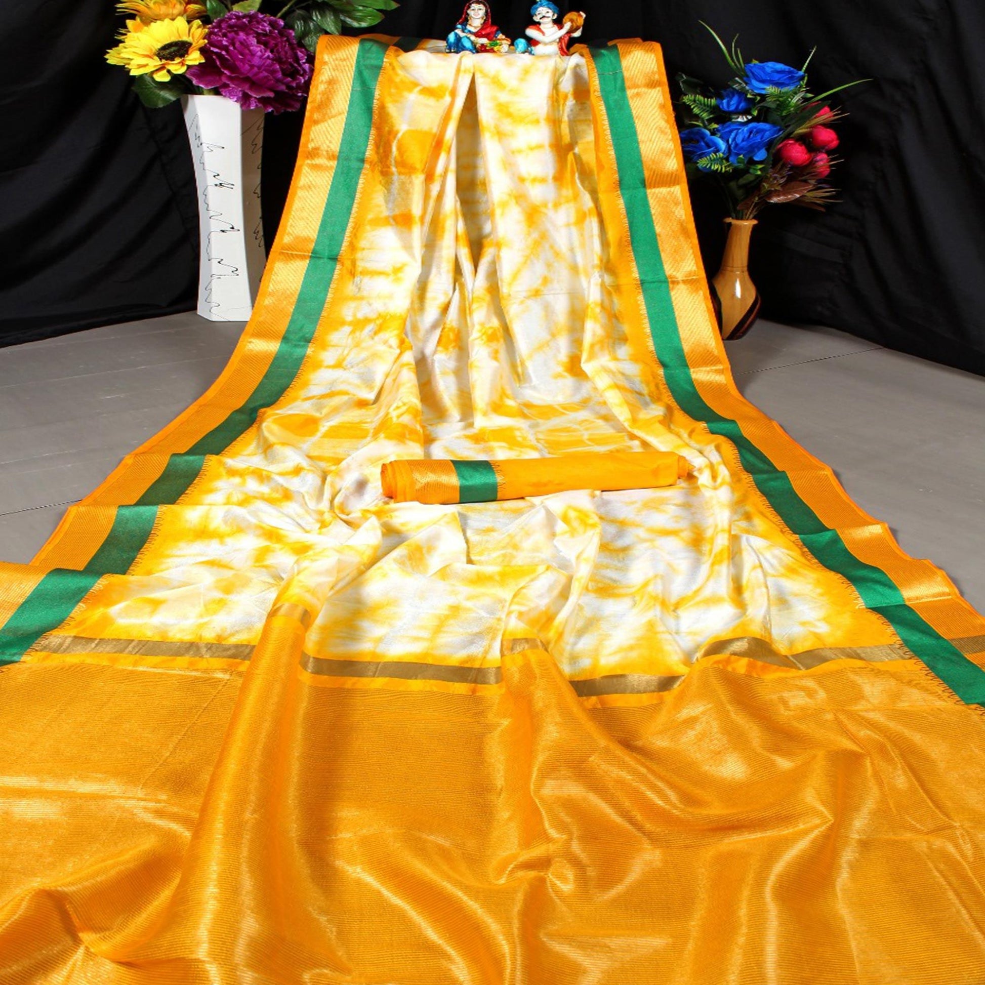 Exclusive Yellow Colored Festive Wear Woven Silk Saree