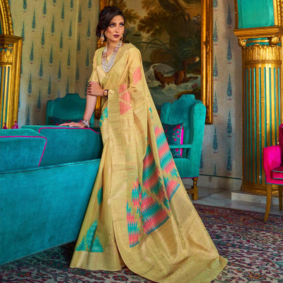 Exclusive Yellow Coloured Festive Wear Woven Multi Slub Soft Silk Saree