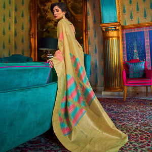 Exclusive Yellow Coloured Festive Wear Woven Multi Slub Soft Silk Saree