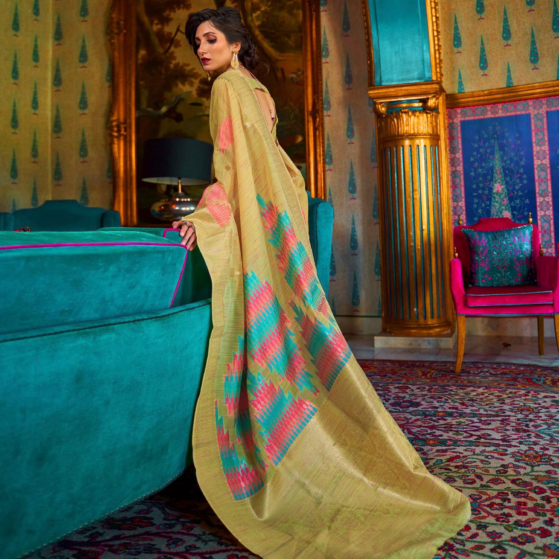 Exclusive Yellow Coloured Festive Wear Woven Multi Slub Soft Silk Saree